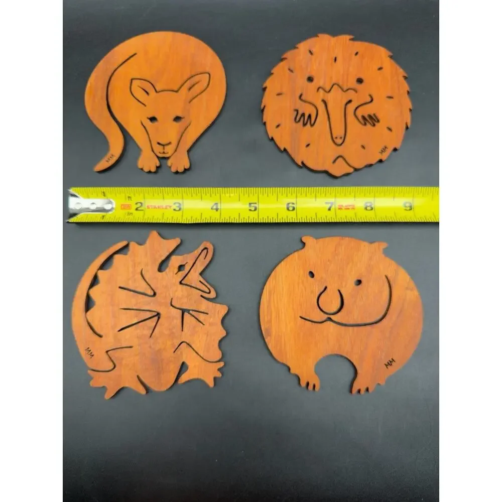 Vintage Mug Mats Australian Wood Animal Coasters Laser Cut MM Set of 4